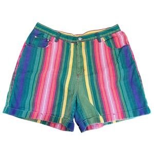 Gitano Striped High Waist Mom Shorts Colorful Vintage Cotton‎ Size 20W